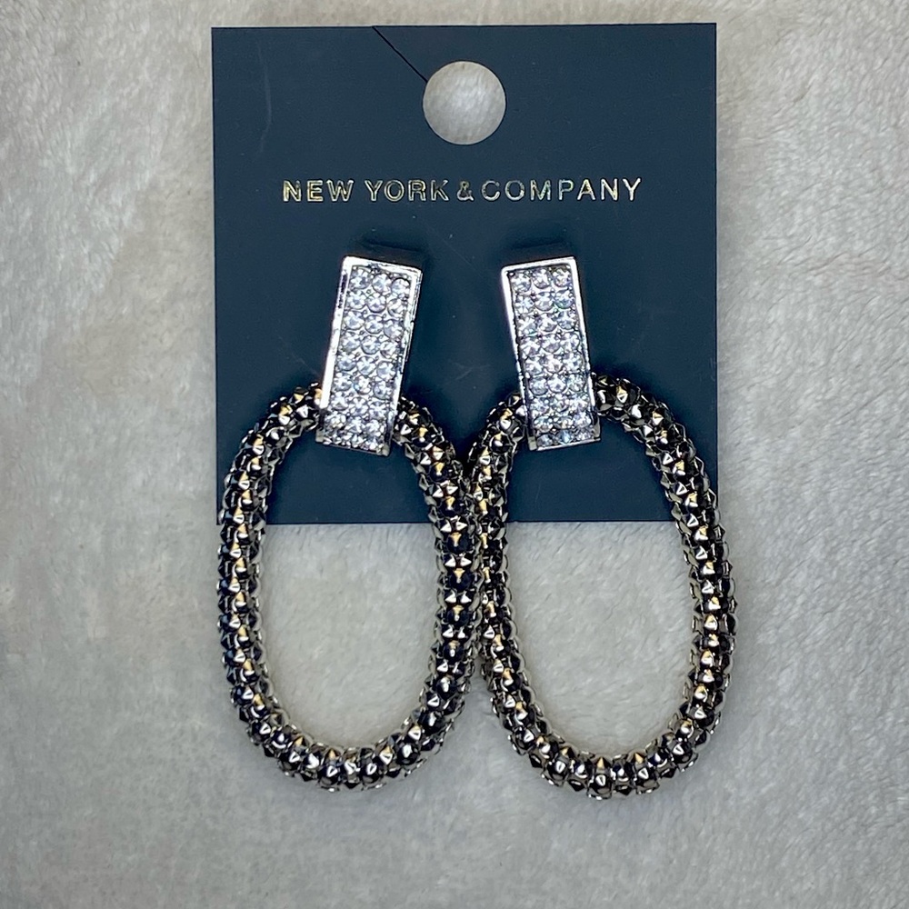 New York & Company rhinestone silver metal Flex loop Dangle Earrings, SizeOS